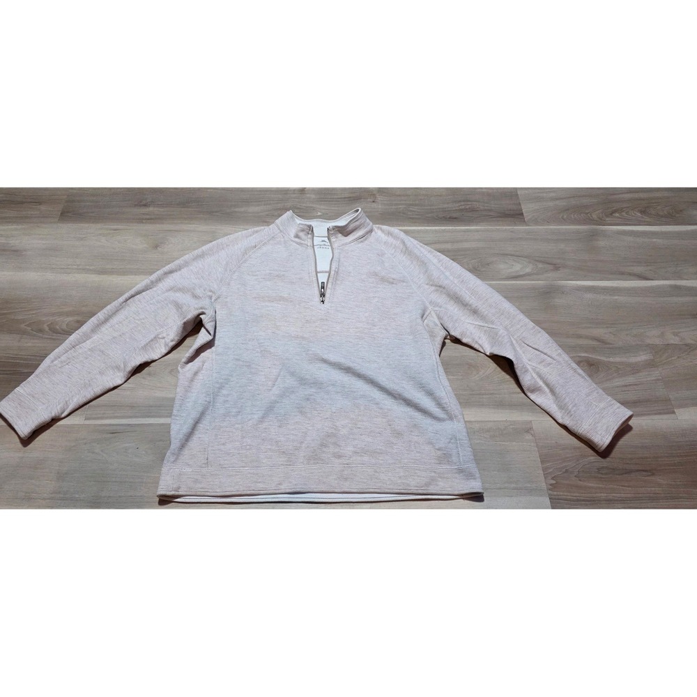 Tommy Bahama Jeans 1/4 Zip Pullover Sweatshirt XL Beige Heathered Cotton Mens